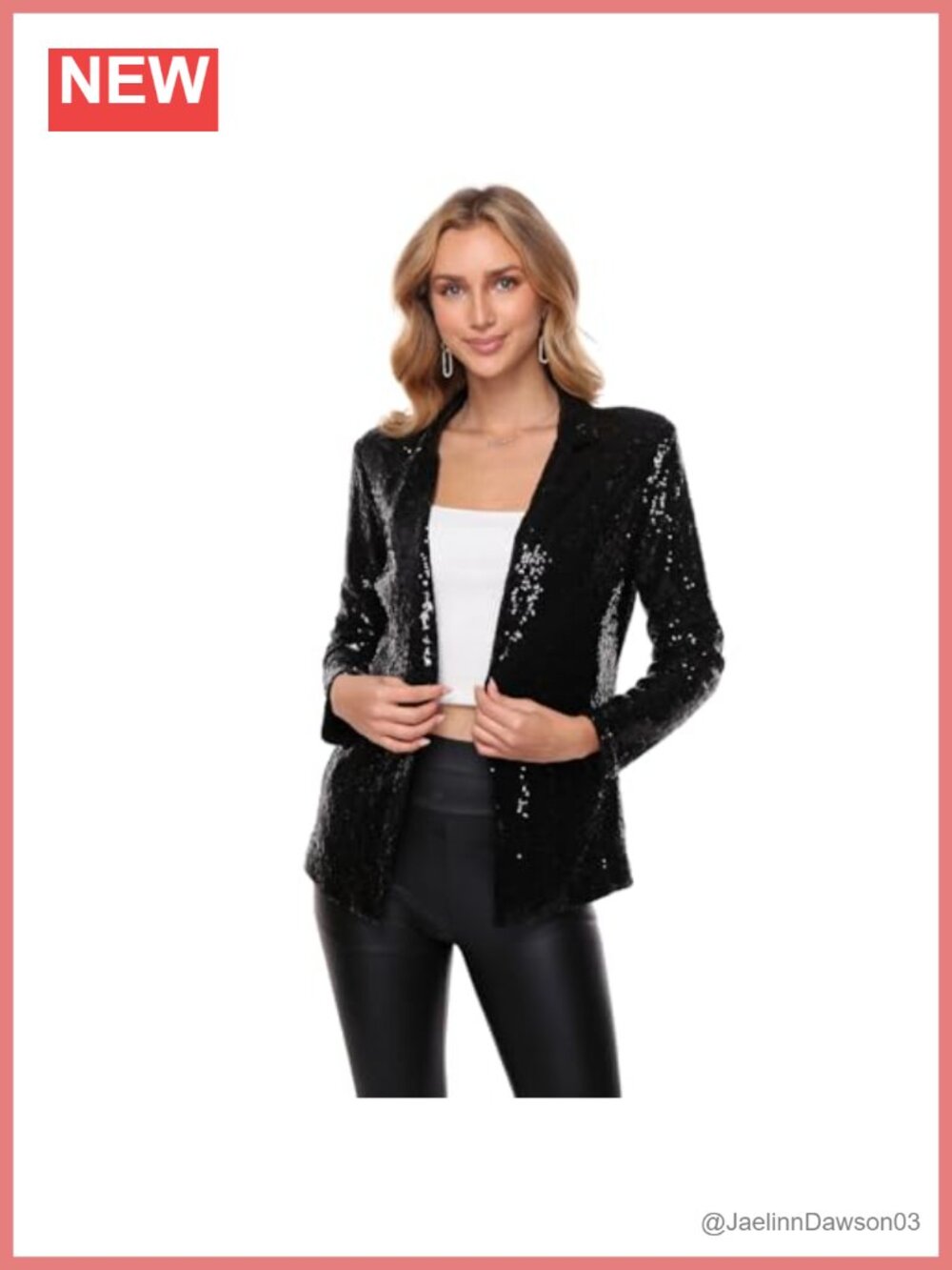 Sequin Open Front Blazer with Pockets